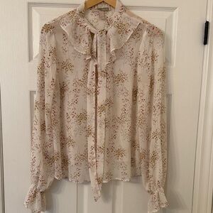 Forever 21 Cream Floral Blouse with Ruffles